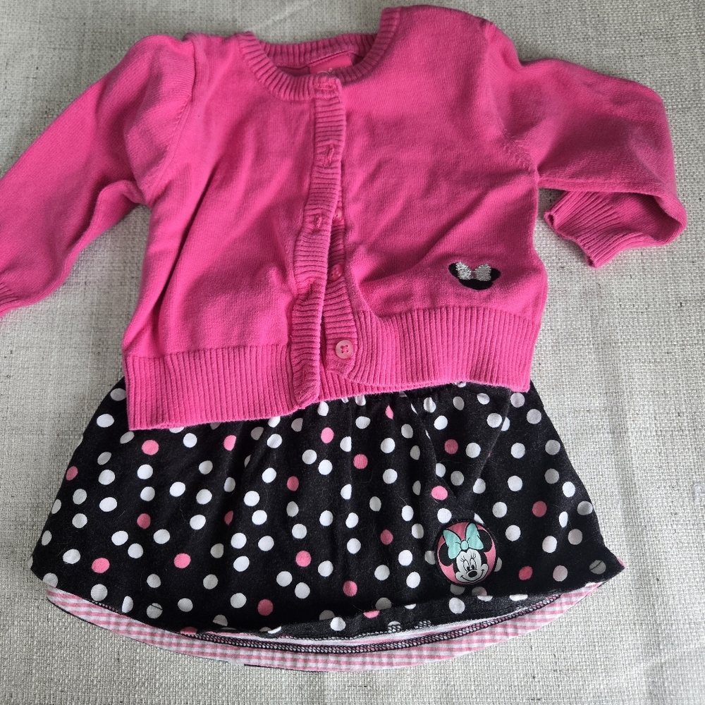 Baby Bundle - Disney Hot Pink Cardigan with Black & White Polka Dot Minnie Dress